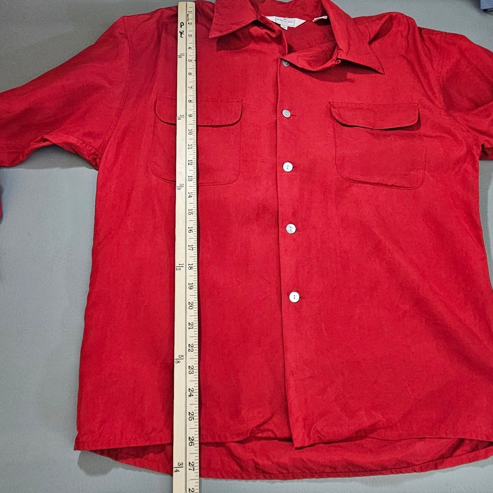 Henri Bendel Red 100% Silk Button Down Shirt Long Sleeve Mother of Pearl Mens M - Picture 6 of 7